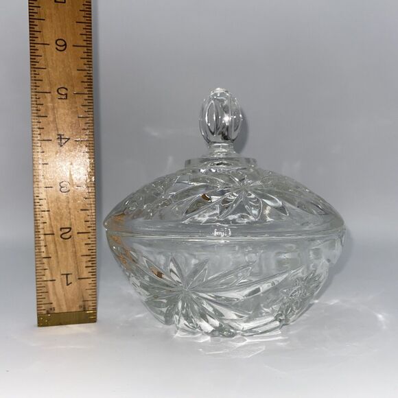 Vintage Anchor Hocking Clear Glass Dish With Lid starburst pattern, Candy dish - Picture 2 of 6